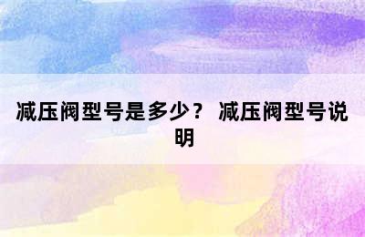 减压阀型号是多少？ 减压阀型号说明